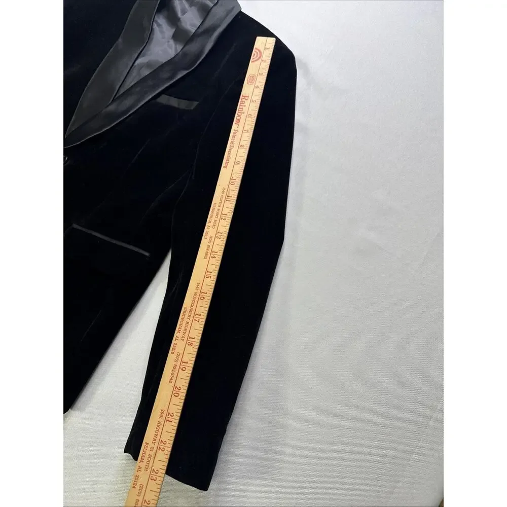 Boys Black Velvet Tuxedo Blazer 170cm(US 16) Satin Collar Formal Dinner Jacket